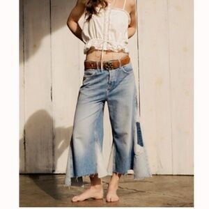 Free People We The Free Ripple Wide-Leg Pieced Cropped Jeans